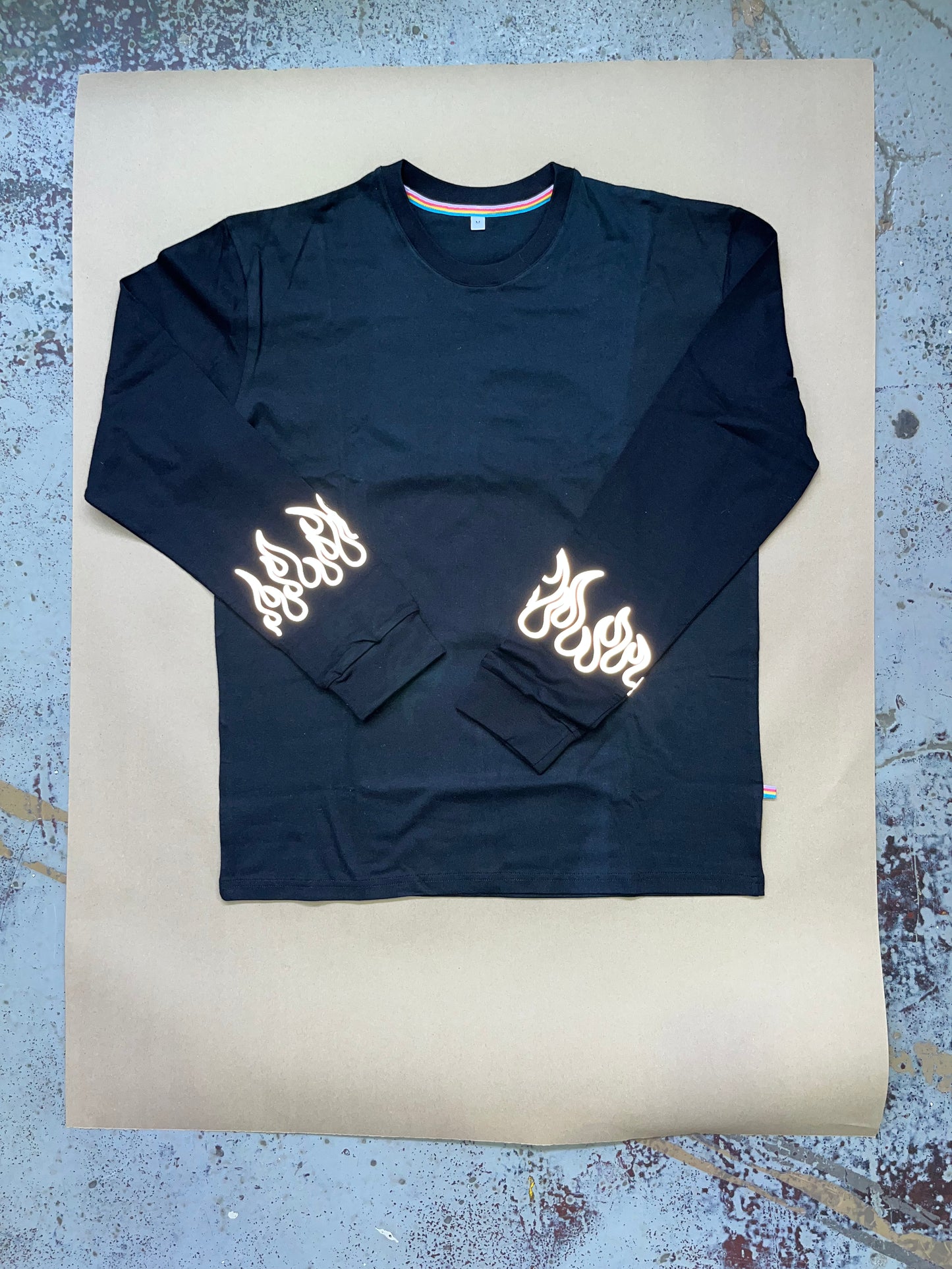Black LongSleeve T-shirt with Reflective 3M flames on cuffs