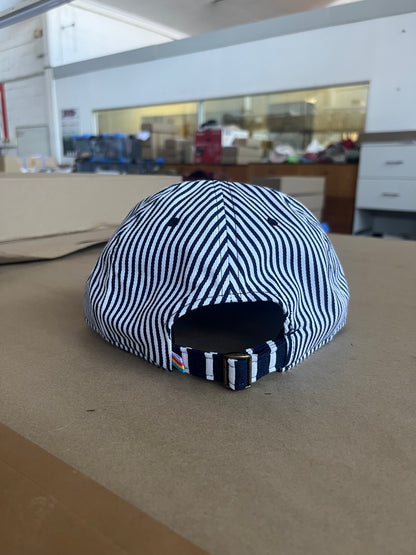 Cap with pin stripe embroidered tulip flower in ABC colours
