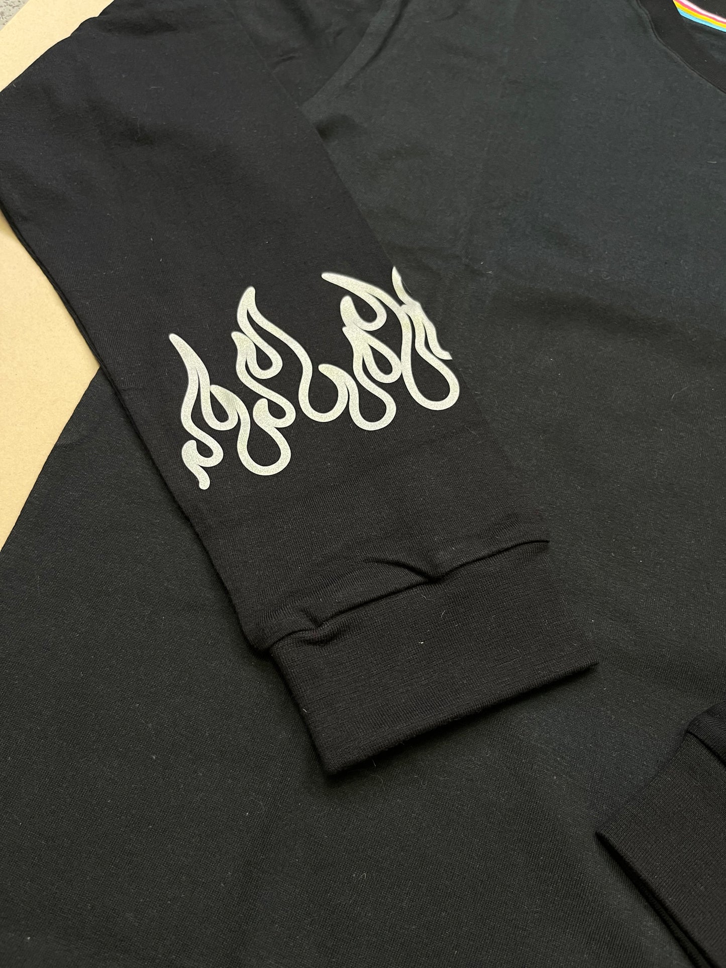 Black LongSleeve T-shirt with Reflective 3M flames on cuffs